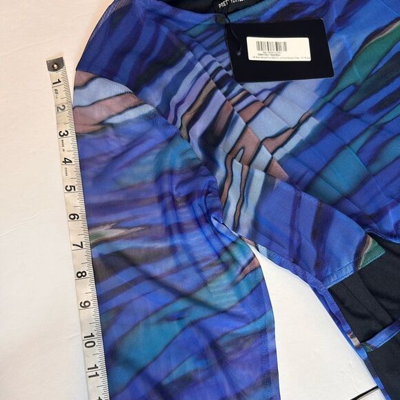 NWT PrettyLittleThing Tall BlueTextured Print Mesh CutOut Front Bodycon Dress 10 - Picture 11 of 16